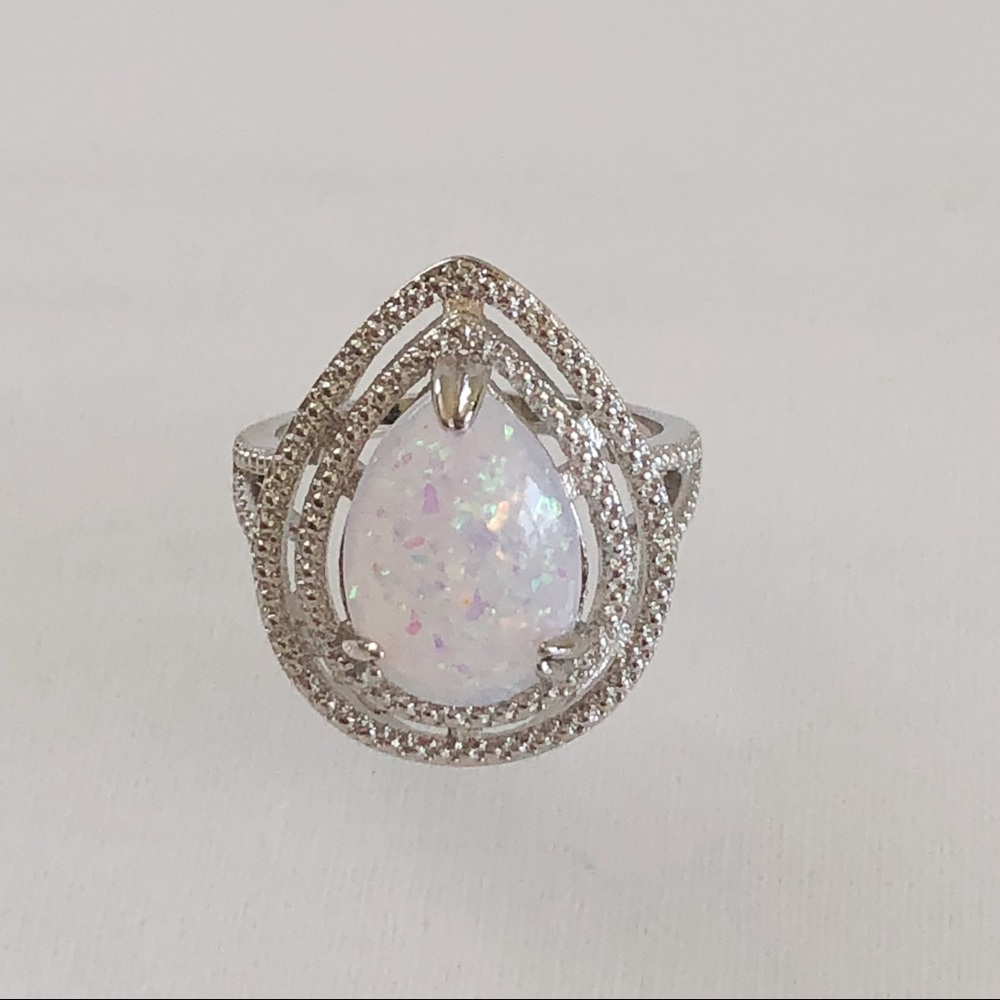 925 Sterling Silver White Fire Opal Ring